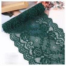Stretch Lace Ribbon 15cm x 1m Floral Embroidery Lace Trim Dark Green Vintage Border Dressmaking Wedding Decor DIY Sewing