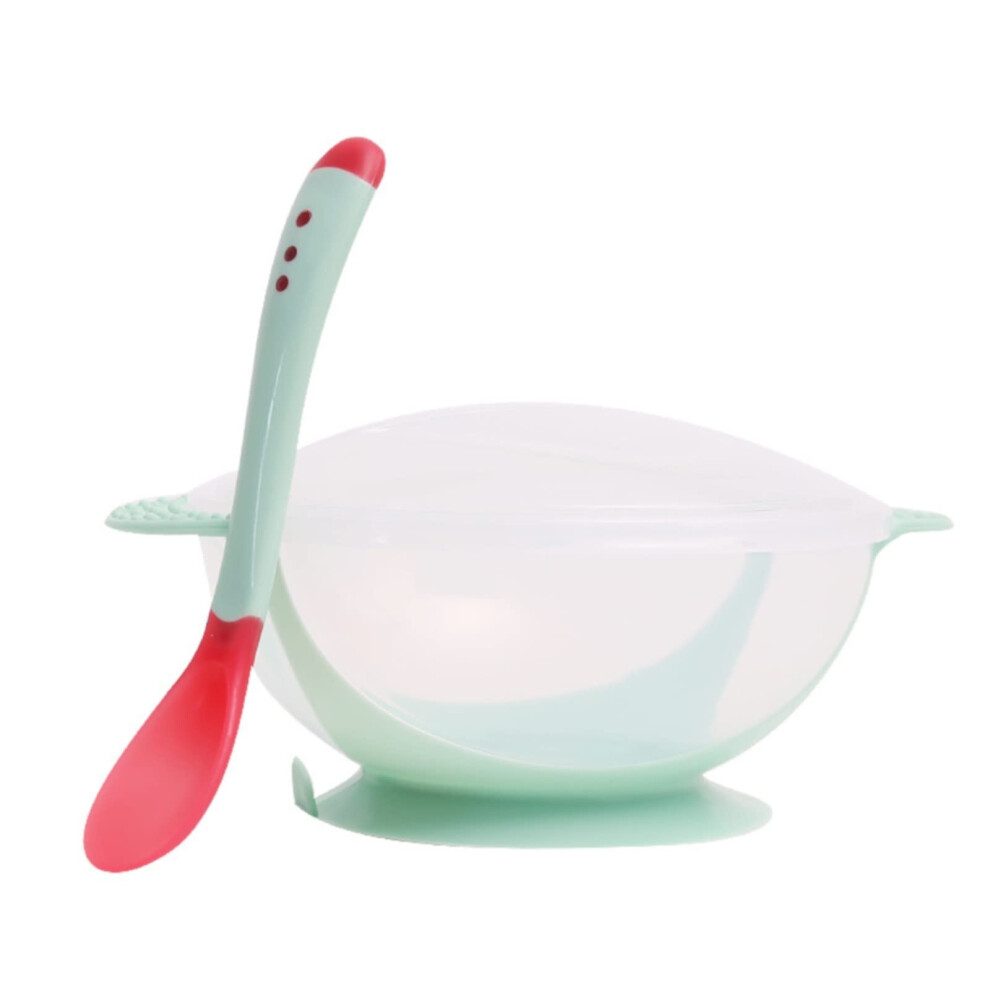 Baby Children Training Feeding Dinner Bowl Spoon Tableware Set With Suction Cup Green One Size Toddler Tableware