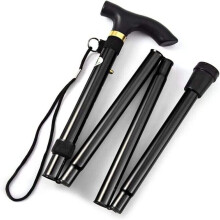 Walking Stick Folding Extendable Cane Lightweight Durable Adjustable Height Collapsible Walking Stick For Men And Women Black Solid