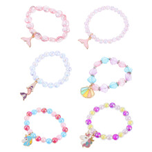 6Pcs Acrylic Beaded Bracelets With Unicorn Pendant For Girls