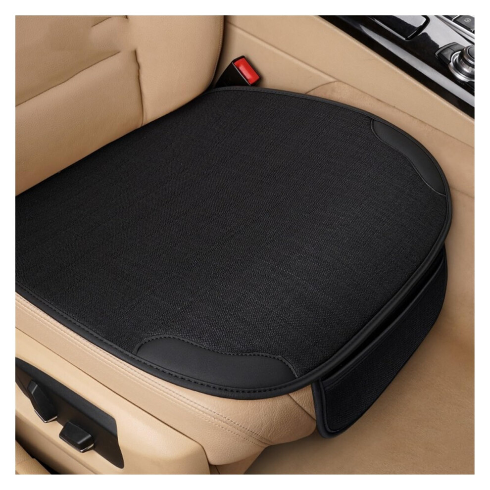 Front Seat Covers Leather+Flax Car Seat Cushion Universal Four Seasons Seat Protector For Truck Suv Van Front White 9084446393705