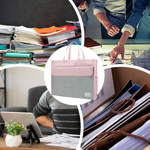 Business Briefcase A3 Document Storage Bag Waterproof Zippered Briefcase With Handle Pink 2