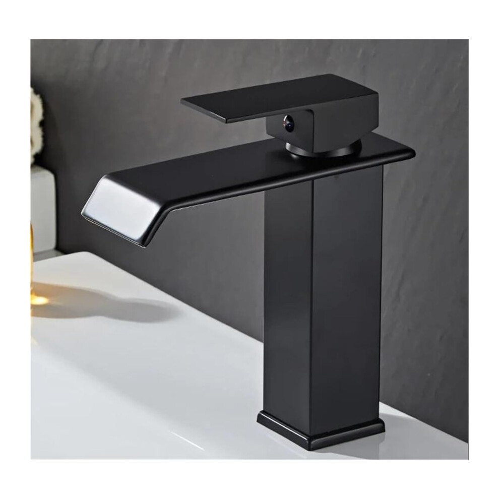 Bathroom Sink Faucet Waterfall Basin Mixer, Countertop Installation, Hot And Cold Water Mixer, Black Brass Finish 9393856315178