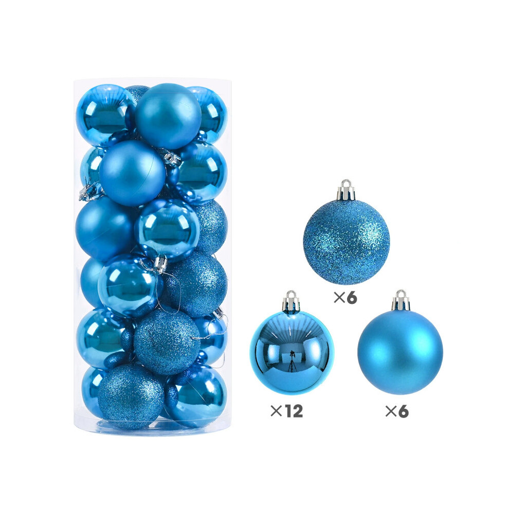 (Light Blue) Pcs 24 Home Christmas Ball Ornaments Xmas Tree Decorations Pedant Prop Decor