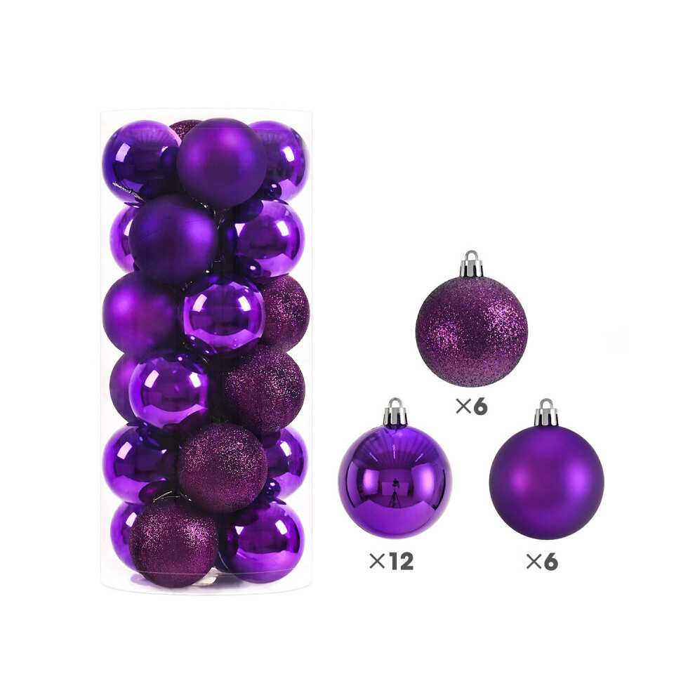 (Purple) Pcs 24 Home Christmas Ball Ornaments Xmas Tree Decorations Pedant Prop Decor