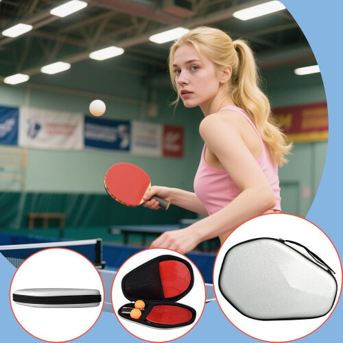 Table Tennis Paddle Bag Hard Racket Box Reusable Protective Organizer Portable Storage Silver 1