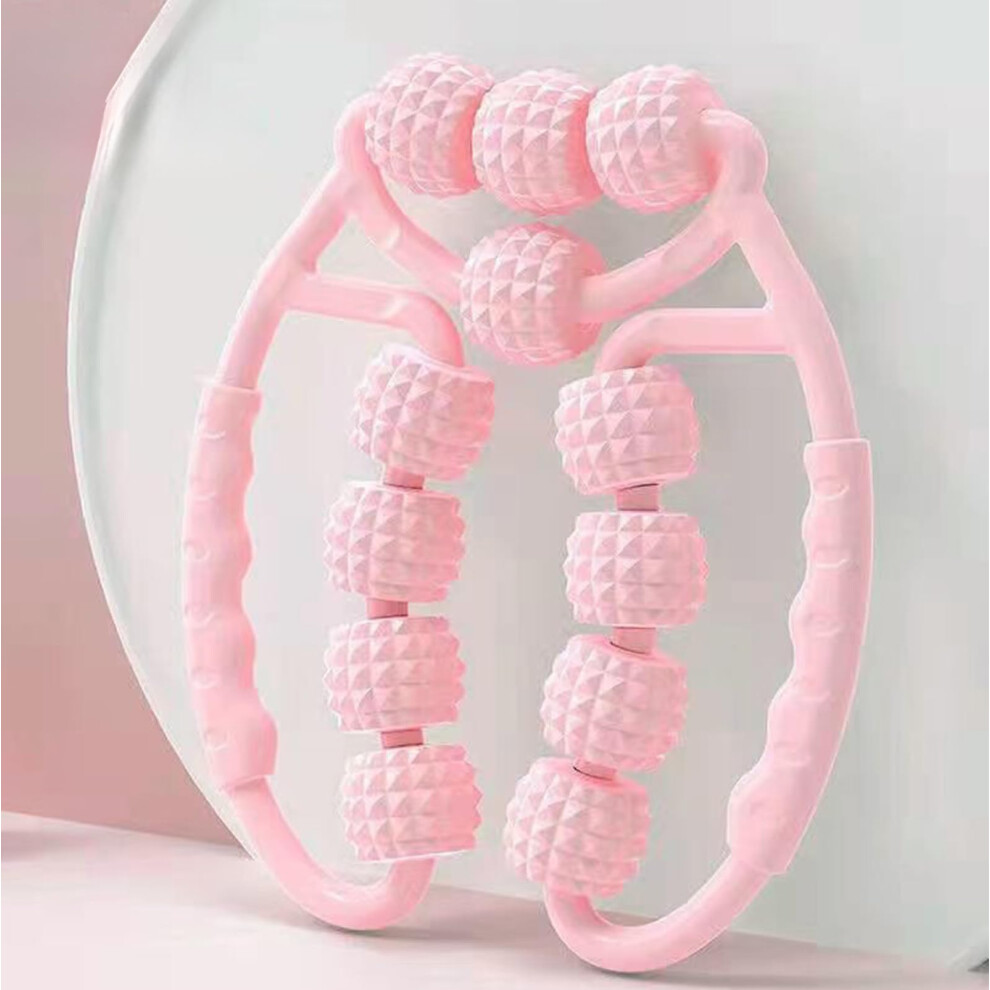 Pink Circular Leg Clamp Roller With 15 Rollers, 360 Ergonomic Massage Roller For Neck And Back Portable Deep Tissue Tool