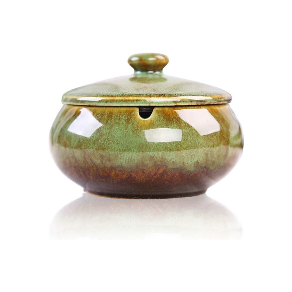 Ceramic Ashtray With Lids Windproof Indoor Outdoor Use Desktop Smoking Tray JR23076 Green