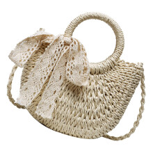 Sommer Stroh Handtasche Geflochtene Schultertasche Mit Spitzenband