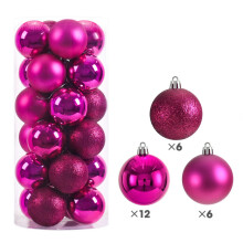 (Fuchsia)24 Pcs Home Christmas Ball Ornaments Xmas Tree Decorations Pedant Prop Decor