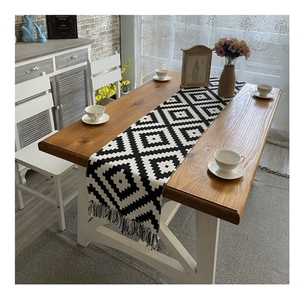 Cotton Linen Tablecloth Pattern With Tassel, Washable, 32x220 CM, Color 5, Table Runner, Indoor Outdoor Family Dining-image-OPC-PM69XKN-NEW