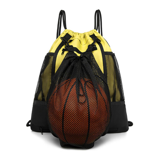 Basketball Gym Bag Foldable Sackpack Drawstring Backpack With Double-Side Mesh Pockets Unisex Soccer Bag