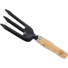 Garden Hand Fork Heavy Duty Carbon Steel Head 13 cm Weeding Tool Soft Grip Ash Wood Long Handle 27 cm Never Bend