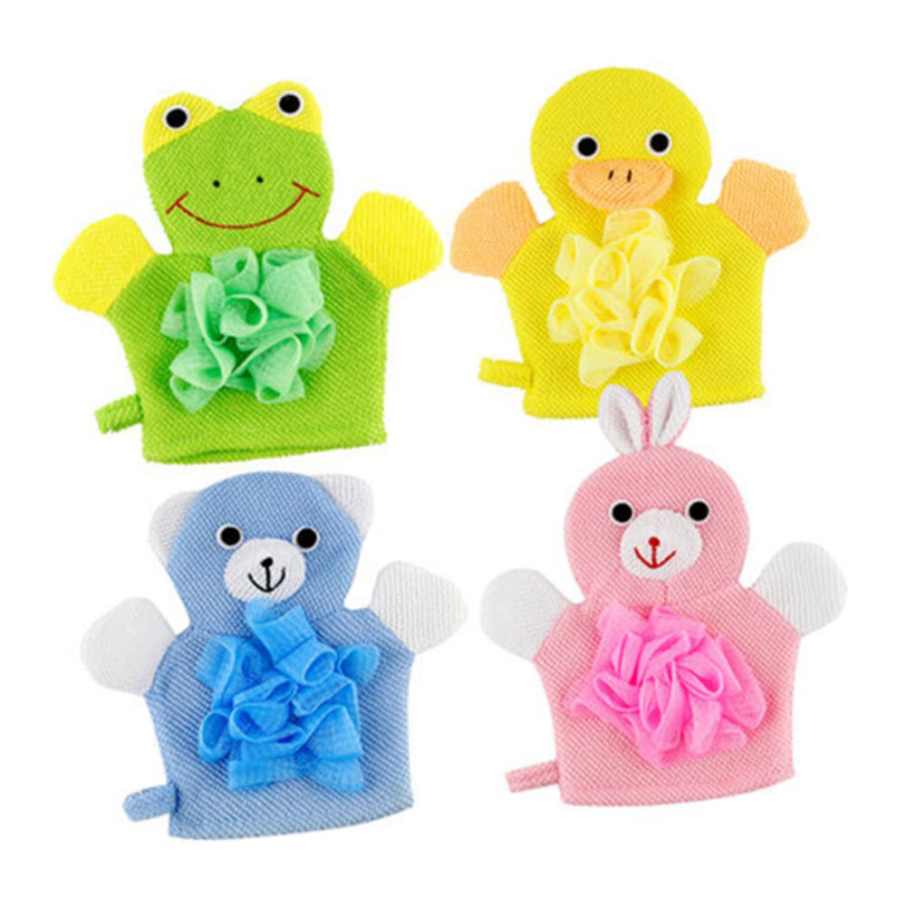 Bath Scrubber Gloves 4-Piece Cartoon Set For Cleaning Mitts Duck Frog Rabbit Lightweight Easy To Use Bath