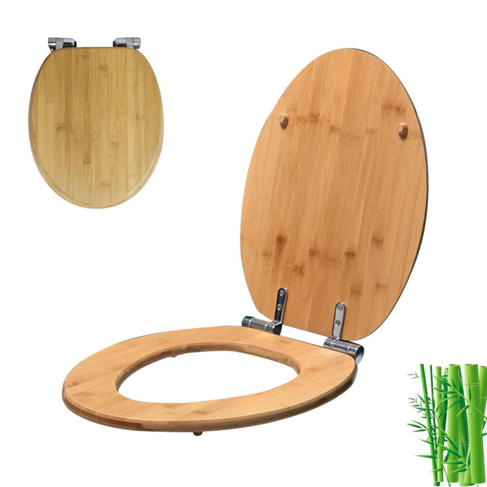 Wooden Toilet Seat With Soft-Close Hinge, Anti-Slip Surface, Quick-Release Lid Cover, Adjustable Fit 9016109391179