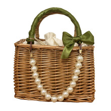 Rattan Strandtasche Geflochtene Handtasche Mit Perlenkette Band