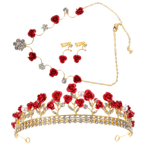1 Set Kopfschmuck, Halskette, Ohrringe, Rot
