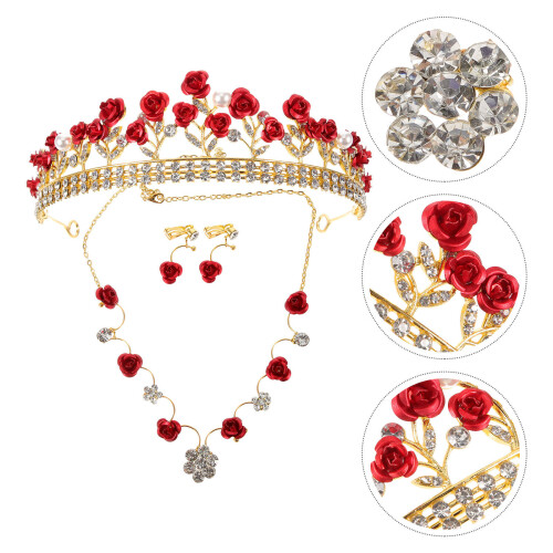 1 Set Kopfschmuck, Halskette, Ohrringe, Rot 2