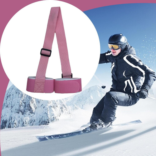 Ski Carrier Shoulder Strap Adjustable Nylon Pink Portable Binding Strap For Mountain Ski 1