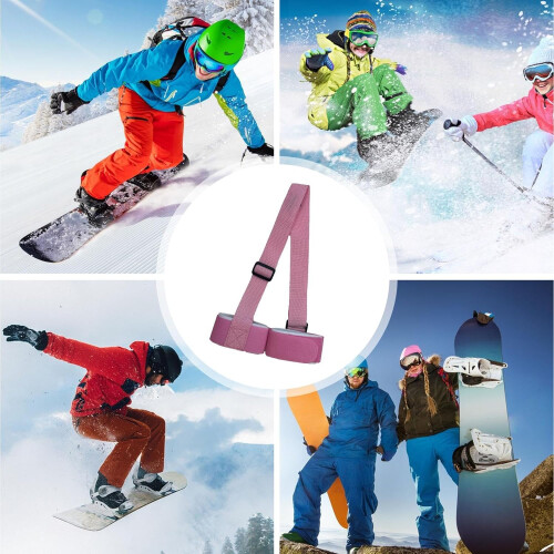 Ski Carrier Shoulder Strap Adjustable Nylon Pink Portable Binding Strap For Mountain Ski 2