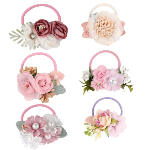 6 Elastische Haargummis Für Blumenmuster 1