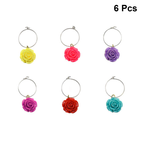 6Stk. Rose Wein Marker Blumenring Becherschild Farben 2