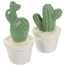 4Pcs Hand-Painted Porcelain Cactus Decor Green Table Centerpiece