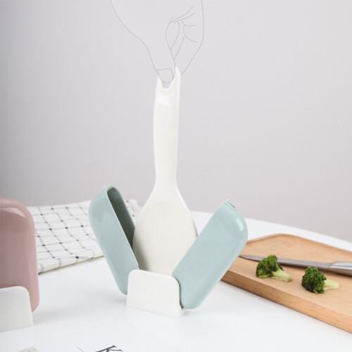 2 Sets Kunststoff Reislöffel Mit Halter Und Staubschutzabdeckung 1