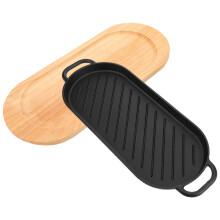 1 Set Gusseisen Steakplatte Mit Holzunterlage