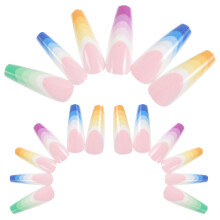 24 Super Lange Regenbogen Fake Nägel Verlaufsfarbe Aufzuklebend