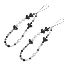 2St Beaded Phone Charms Abnehmbares Lanyard Herz Perlen Armbänder