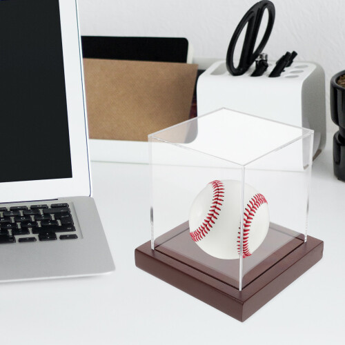 Clear Acrylic Baseball Display Case Con Base Madera Para 2