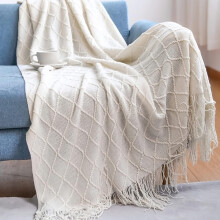 130 X 180 CM Knitted Throw Blanket With Tassel Solid Color Geometric Plaid Pattern Cozy Couch Cover