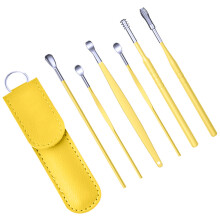 1Set Compact Yellow Ear Cleaning Kit Stainless Steel Ear Scoop Tools