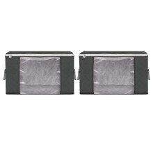 2Pcs Grey Fabric Clothes Storage Bags for Closet and Bed
