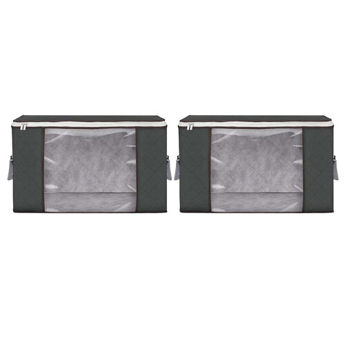 2Pcs Grey Fabric Clothes Storage Bags for Closet and Bed