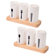 2 Sets Silberwarehalter Mit Holztablett Für Löffel Gabel Essstäbchen
