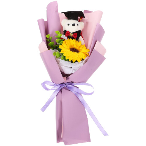 Abschlussbär Mit Blumengebinde Geschenk Und Fotoprop 1