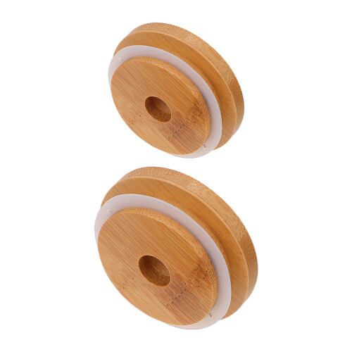 2Stk Praktische Bambus Weithals Deckel Mit Strohloch Bambus Deckel