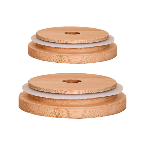 2Stk Praktische Bambus Weithals Deckel Mit Strohloch Bambus Deckel 2