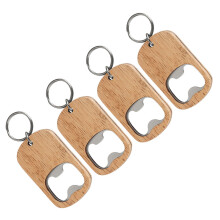 4Stück Bierflaschenöffner Weinkorkenzieher Holz Schlüsselanhänger