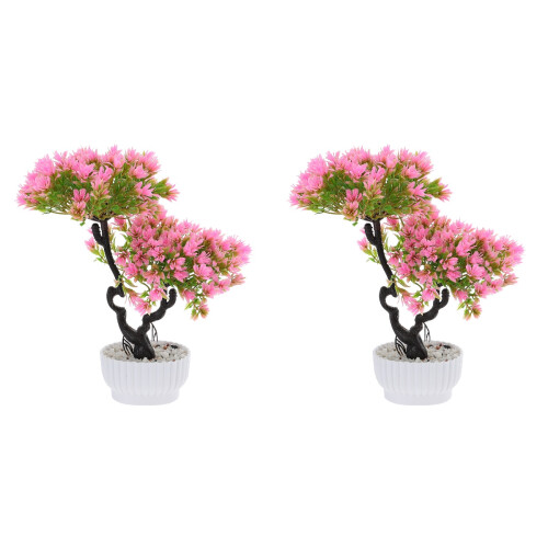2Pcs Imitation Bonsai Pine Tree Pink Plastic Decorative Plant 2
