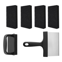 1Set Barbecue Putzset Edelstahl PP Schwarz Mit Spachtel Und Pads