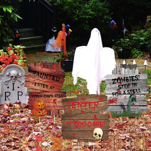 3 Halloween Schilder , Gartenschilder, Raseneinstecker 2