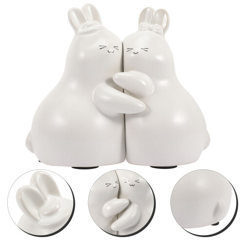 1 Paar Buchstützen Hase Keramik Figur Desktop 2