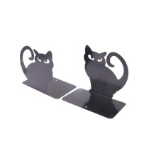 2Stk Katzenförmige Buchstützen Schwarz Metall Buchstütze Für Bücher