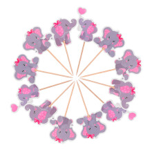 36Pz Set Decorazione Torta Rosa Elefante Festa Baby Shower Resistente