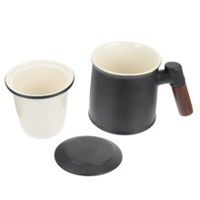 1Zwarte Keramische Drinkbeker Met Handvat En Thee-Infuser