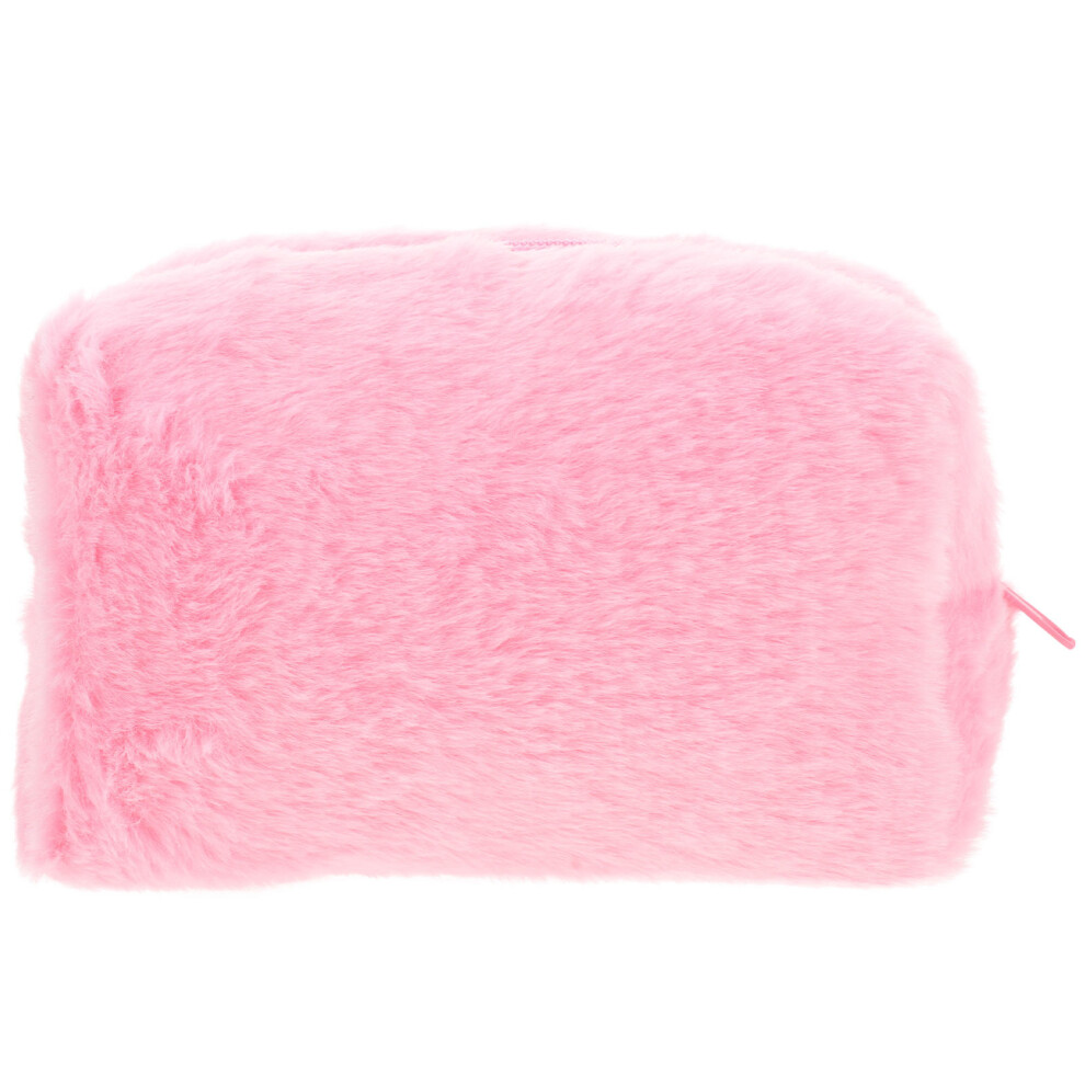 Artibetter Pink Plush Makeup Pouch Portable Toiletry Bag For Travel Use