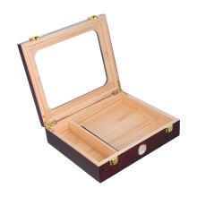Glass Top Cigar Box Con Igrometro, Umidificatore E Divisore, Marrone
